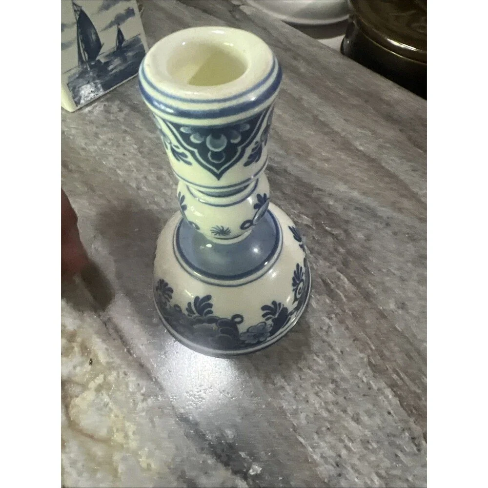 Vintage Delft Blue Holland Hand Painted Candlestick 4.5”